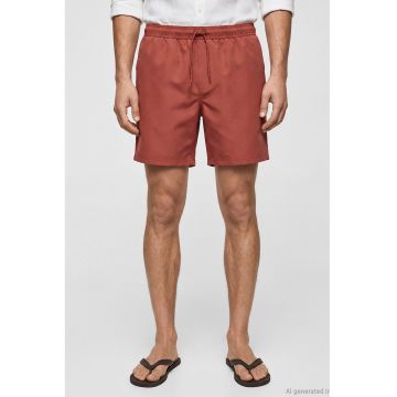 Pantaloni scurti de baie cu buzunare oblice - Caramiziu