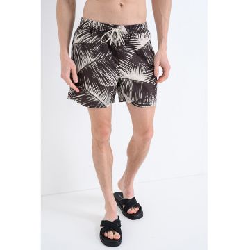 Pantaloni scurti de baie cu imprimeu - Alb fildes/Maro