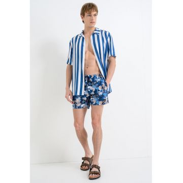Pantaloni scurti de baie cu imprimeu tropical Piranha - Bej/Albastru