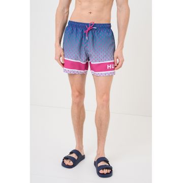 Pantaloni scurti de baie cu model cu palmieri - Fucsia/Albastru