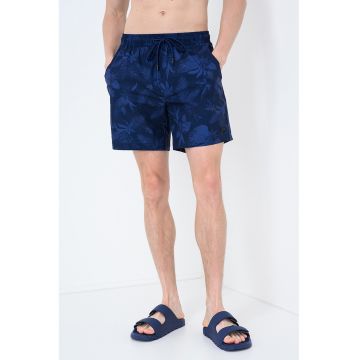 Pantaloni scurti de baie cu model floral - Bleumarin