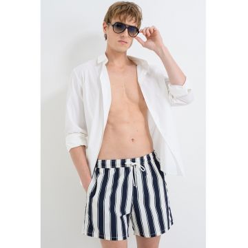 Pantaloni scurti de baie cu model si buzunare laterale - Alb/Albastru ultramarin