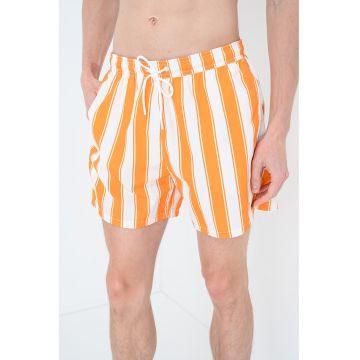 Pantaloni scurti de baie cu model si buzunare laterale - Alb/Portocaliu mandarina