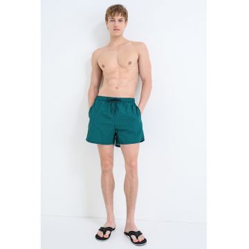 Pantaloni scurti de baie cu model si buzunare laterale - Verde/Negru