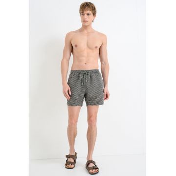 Pantaloni scurti de baie cu model si chiloti integrati din plasa Vibe - Verde masliniu