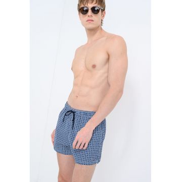 Pantaloni scurti de baie cu model si talie ajustabila - Alb/Albastru oceanic