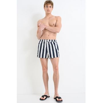 Pantaloni scurti de baie cu model si talie ajustabila - Alb/Bleumarin