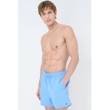 Pantaloni scurti de baie cu model uni si talie ajustabila - Albastru azur