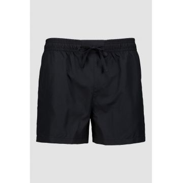Pantaloni scurti de baie cu model uni si talie ajustabila - Negru