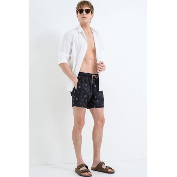 Pantaloni scurti de baie cu snur in talie - Negru