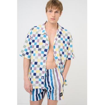 Pantaloni scurti de baie cu snur in talie si dungi - Multicolor