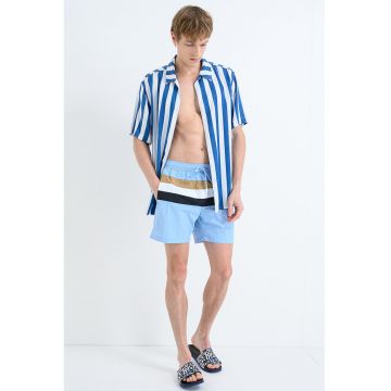 Pantaloni scurti de baie cu snur in talie si model in dungi Louis - Albastru pastel/Negru
