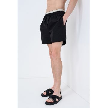 Pantaloni scurti de baie cu talie ajustabila - Negru