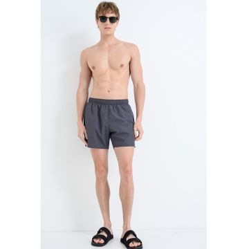 Pantaloni scurti de baie cu talie elastica si model uni - Gri inchis