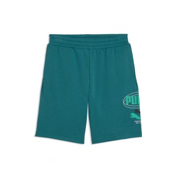 Pantaloni scurti de trening din amestec de bumbac cu imprimeu logo - Verde persan
