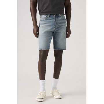 Pantaloni scurti din denim cu aspect decolorat - Albastru