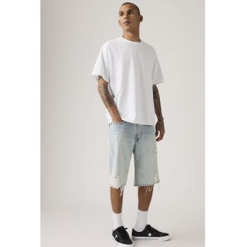Pantaloni scurti din denim cu aspect deteriorat - Albastru deschis