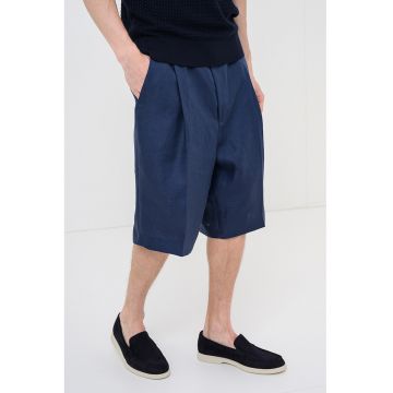 Pantaloni scurti relaxed fit din in cu pliuri frontale Felino - Bleumarin