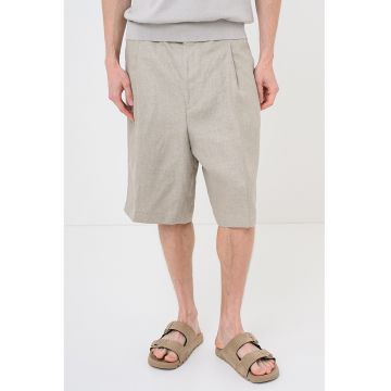 Pantaloni scurti relaxed fit din in cu pliuri frontale Felino - Maro camel