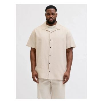 Plus Camasa Waffle - barbati big sizes - din bumbac - Resort Shirt - Bej
