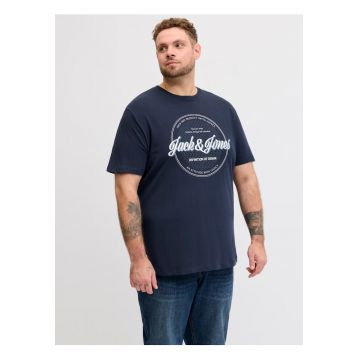 Plus Tricou barbati big sizes - imprimeu text cu logo - Bleumarin inchis