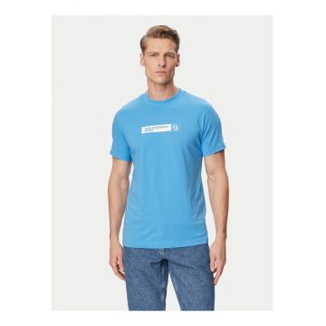 Tricou barbati -  alb si albastru - croiala slim fit - bumbac organic si poliester