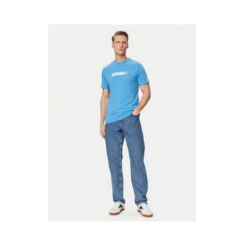 Tricou barbati -  alb si albastru - croiala slim fit - bumbac organic si poliester