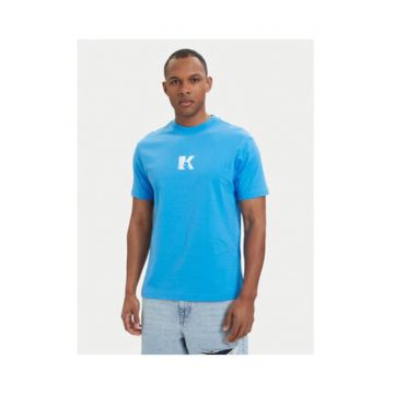Tricou barbati -  albastru si alb - bumbac - imprimeu grafic