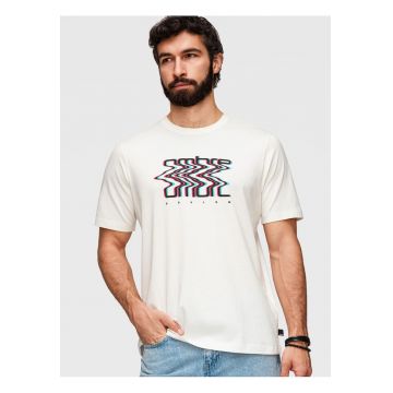tricou barbati cu print 100% bumbac si croiala regular fit - Alb