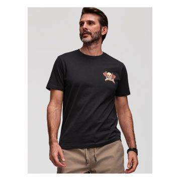 Tricou barbati cu print si material din bumbac - Negru