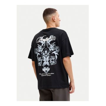 Tricou barbati -  negru - bumbac - imprimeu grafic - croiala regular fit