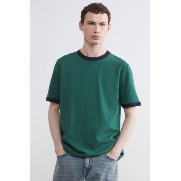 Tricou cu decolteu la baza gatului si terminatii contrastante - Verde englez