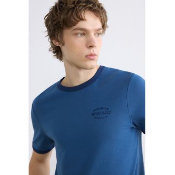 Tricou de bumbac cu text - Albastru royal