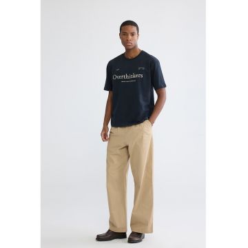 Tricou de bumbac cu text brodat - Alb fildes/Gri carbune