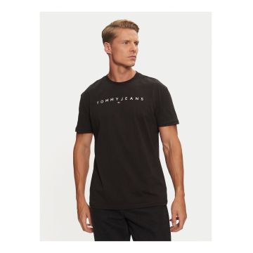 Tricou din bumbac cu imprimeu logo si decolteu la baza gatului -