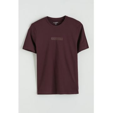 Tricou din bumbac cu imprimeu text - Violet pruna