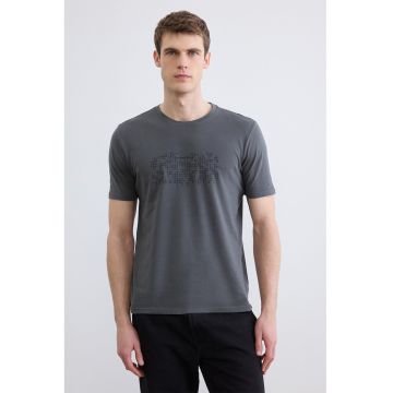 Tricou din bumbac cu model abstract - Gri inchis