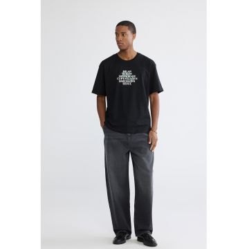 Tricou lejer de bumbac cu imprimeu text - Alb/Negru/Albastru aquamarin