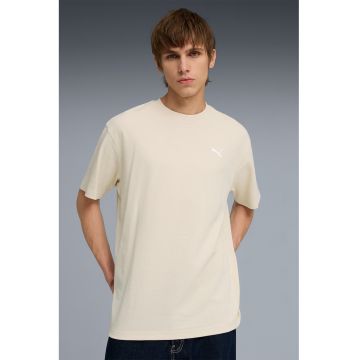 Tricou lejer din amestec de bumbac cu logo - Maro nisip