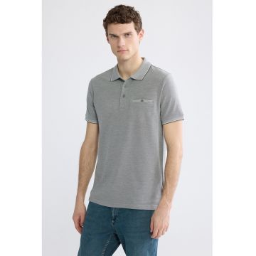 Tricou polo cu buzunar pe piept - Kaki/Alb murdar