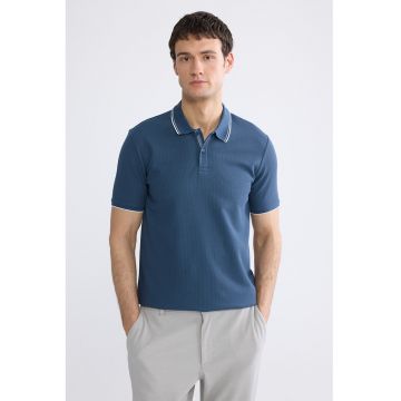 Tricou polo din amestec de bumbac - Albastru indigo