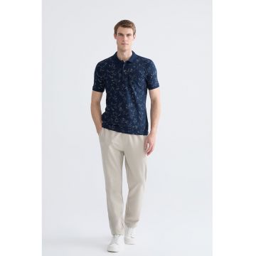 Tricou polo regular fit cu model - Galben pai/Bleumarin