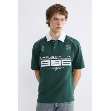 Tricou polo regular fit din amestec de bumbac - Verde englez/Alb optic