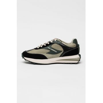 Pantofi sport Zone de plasa si piele intoarsa - Verde/Negru
