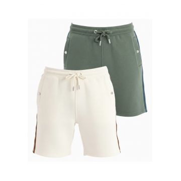 Set pantaloni scurti barbati sportivi cu elastic si buzunare - 2 piese - green - cream -