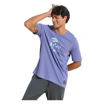Tricou barbati  decolteu rotund - imprimeu - mov - bumbac
