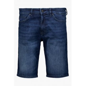Bermude din denim cu aspect decolorat - Albastru inchis