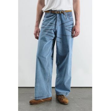 Blugi barbati -  Abstract Wide Leg - albastru - denim/bumbac