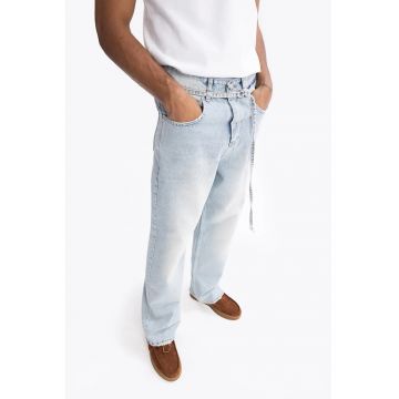 Blugi barbati -  denim - largi - talie medie - albastru deschis - 100% bumbac