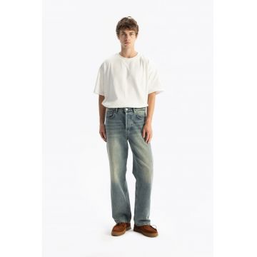 Blugi barbati -  Mid Waist Straight Leg - albastru - 100% bumbac